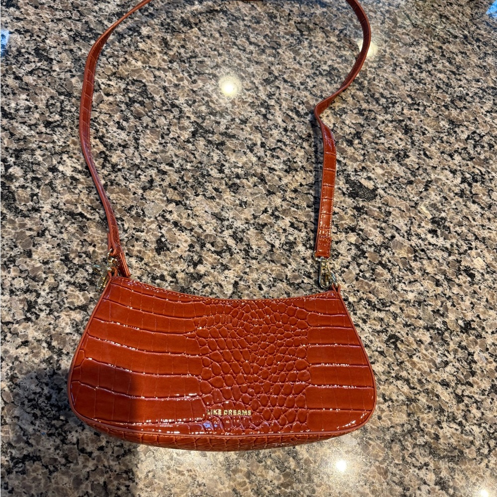Croc Vegan Leather Brown Shoulder Bag